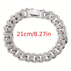 Men's Silvery Rhinestone Cuban Bracelet Hip Hop Bling