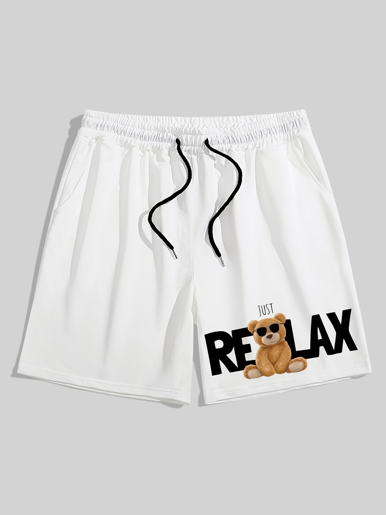 Relax Bear Comfy Shorts Men's Casual Solid Elastic Waist Drawstring Shorts