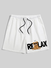 Relax Bear Comfy Shorts Men's Casual Solid Elastic Waist Drawstring Shorts