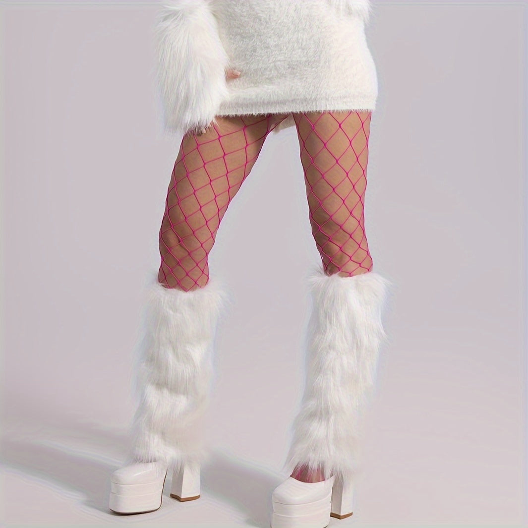 Solid Fuzzy Leg Warmers Knee High Socks Women's Stockings