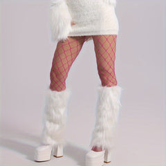 Solid Fuzzy Leg Warmers Knee High Socks Women's Stockings
