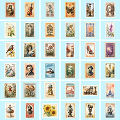 50pcs Retro Stamp Stickers for Guitar Luggage Water Cup DIY Collection