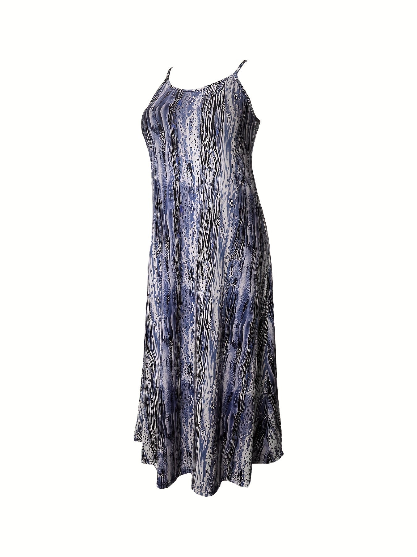  Tie Dye Maxi Dress Round Neck Slight Stretch