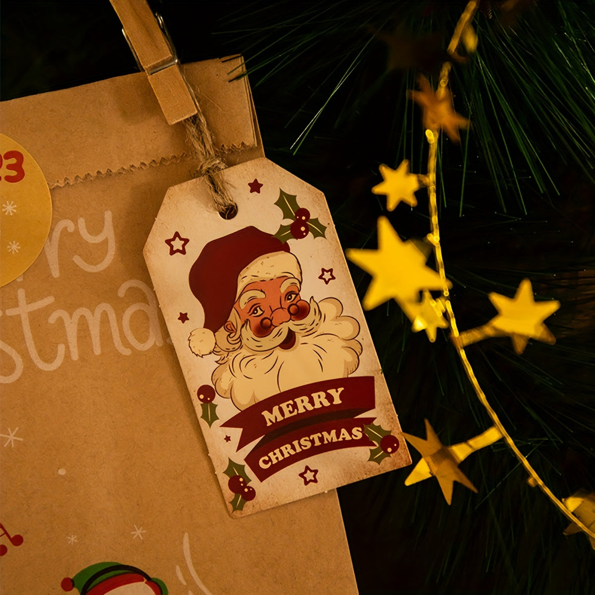 50pcs Vintage Christmas Holiday Blessing Card Santa Snowman Print Gift Tag