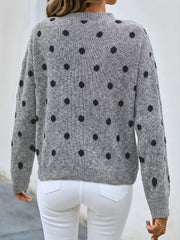  Dot Print Long Sleeve Sweater Round Neck Jumper
