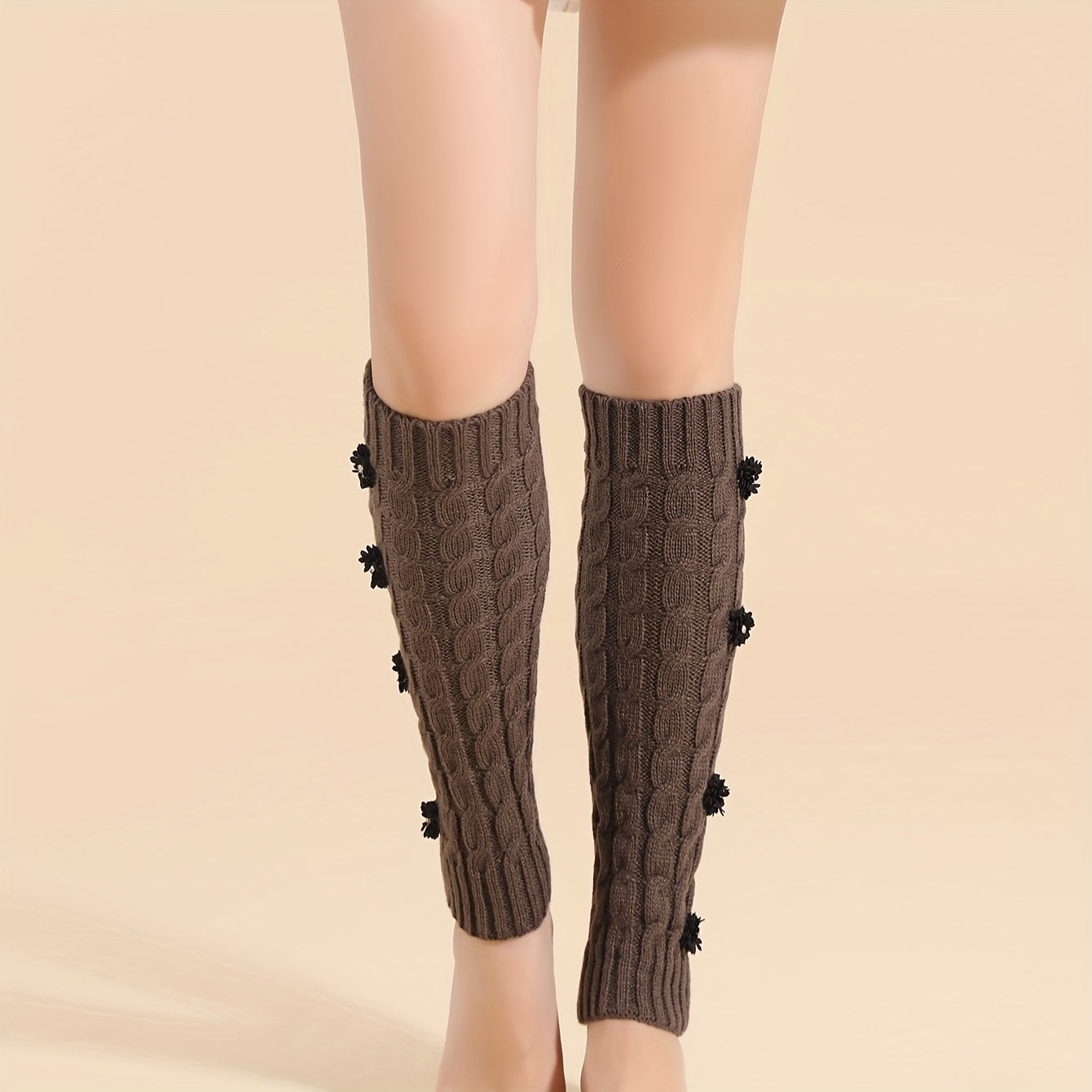 Floral Decor Leg Warmers Warm Knitted Socks Women's Stockings