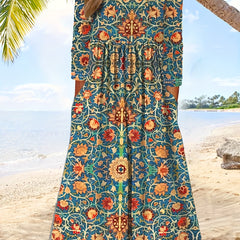  Floral Print Long Sleeve Dress With Pockets