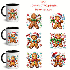 Christmas Gingerbread PVC Transfer Paper Decals 6pcs Waterproof