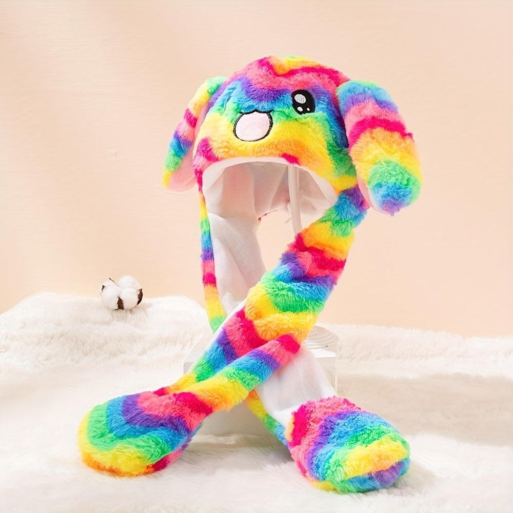 Rainbow Striped Plush Hat Cartoon Ears Animal Hat Ear Warmer Earflap