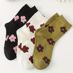 6 Pairs Floral Print Mid Tube Socks Women's Stockings