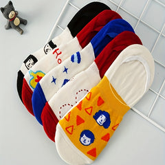 5 Pairs Cute Cartoon & Geometric Print Low Cut Ankle Socks Women's Stockings