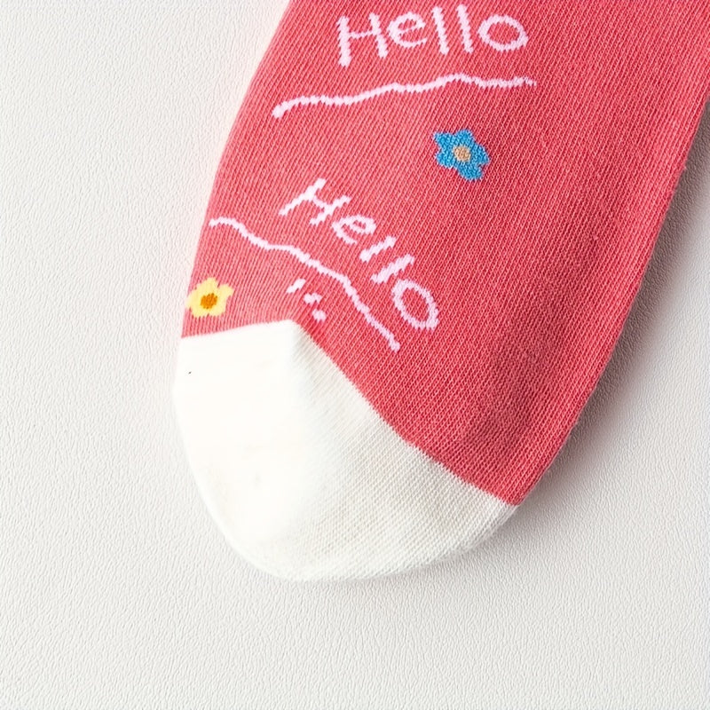 3 Pairs Smiling & Letter Print Women's Crew Socks