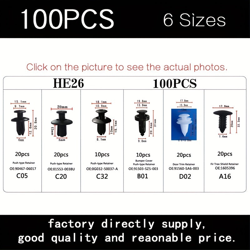 100pcs Nylon Car Interior Bumper Fixer Mudguard Set