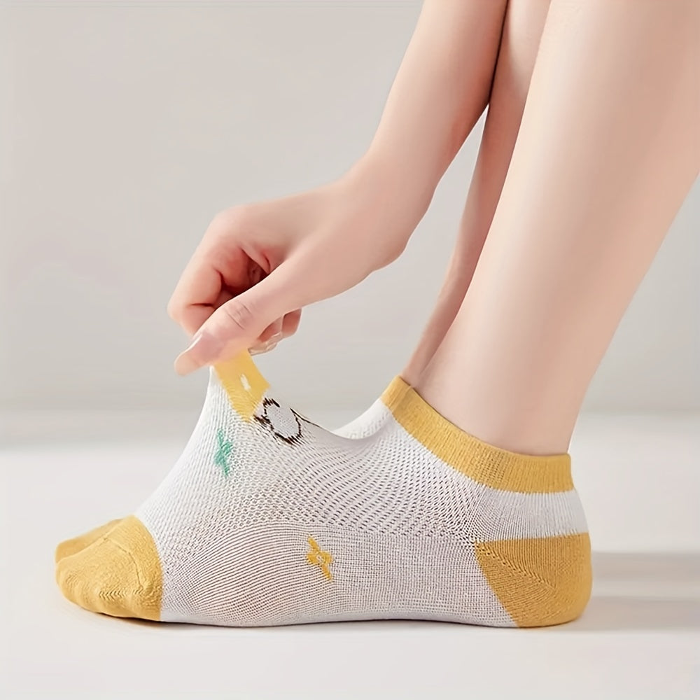 5 Pairs Cartoon Print Low Cut Ankle Socks Women's Stockings