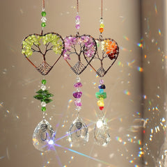 Rainbow Crystal Tree Of Life Suncatcher Heart Shape Chakra Stones