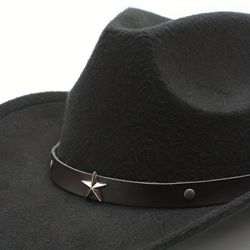 Men's Punk Style Cowboy Hat Five pointed Star British Jazz Wide Brim Hat