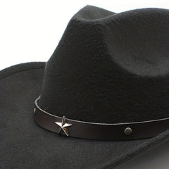 Men's Punk Style Cowboy Hat Five pointed Star British Jazz Wide Brim Hat