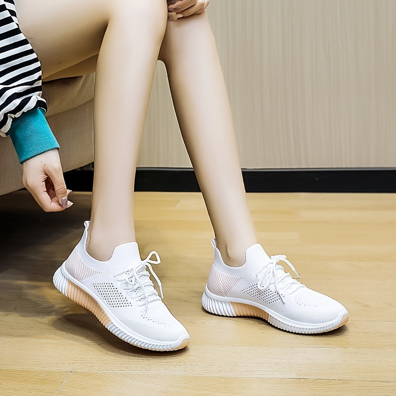 Women's Knit Lace-Up Running Shoes Breathable Lightweight Sneakers
