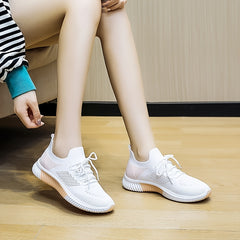 Women's Knit Lace-Up Running Shoes Breathable Lightweight Sneakers
