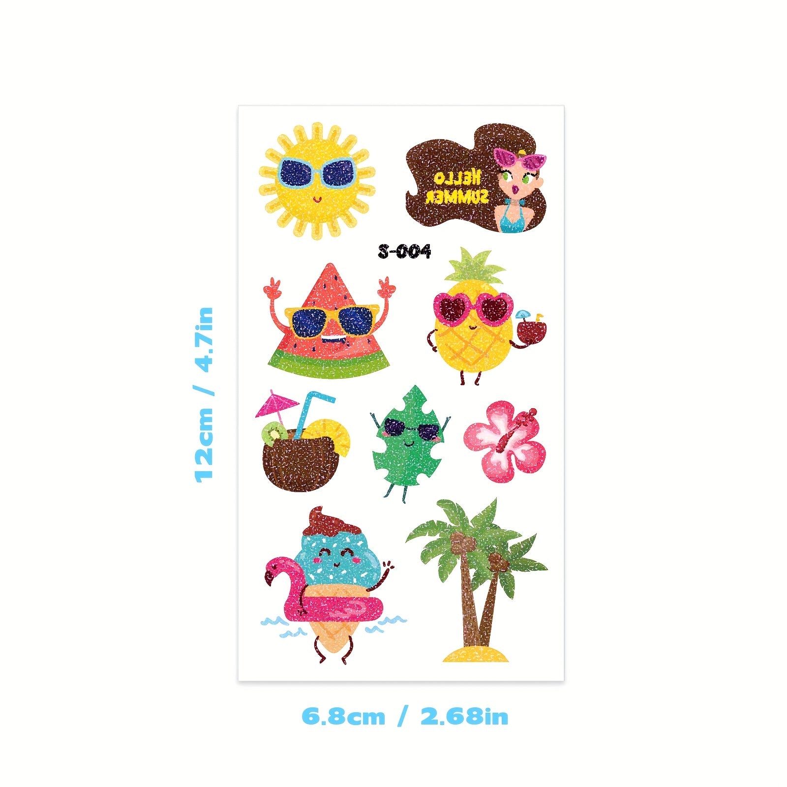 Kids Summer Party Glitter Temporary Tattoos - Set of 10 Sheets