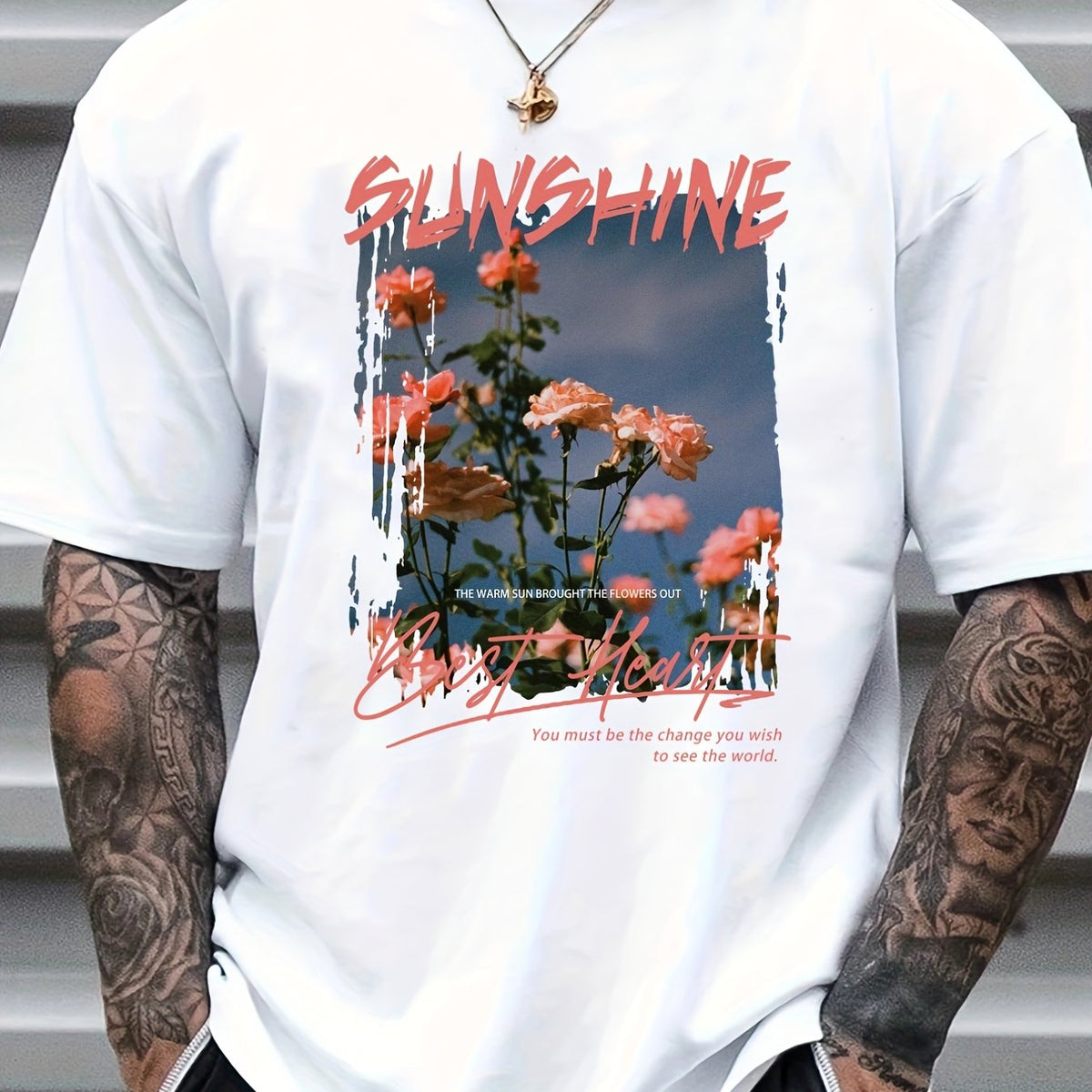 Sunshine Flower Photo Print Men's Graphic Crew Neck T-shirt