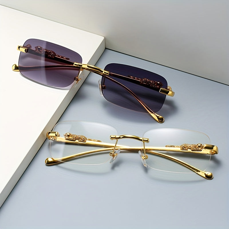 Rimless Tinted Sunglasses Metal Leopard Decor Glasses UV400