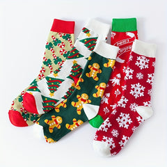 5 Pairs Cartoon Print Socks Christmas Mid Tube Stockings Women's Hosiery