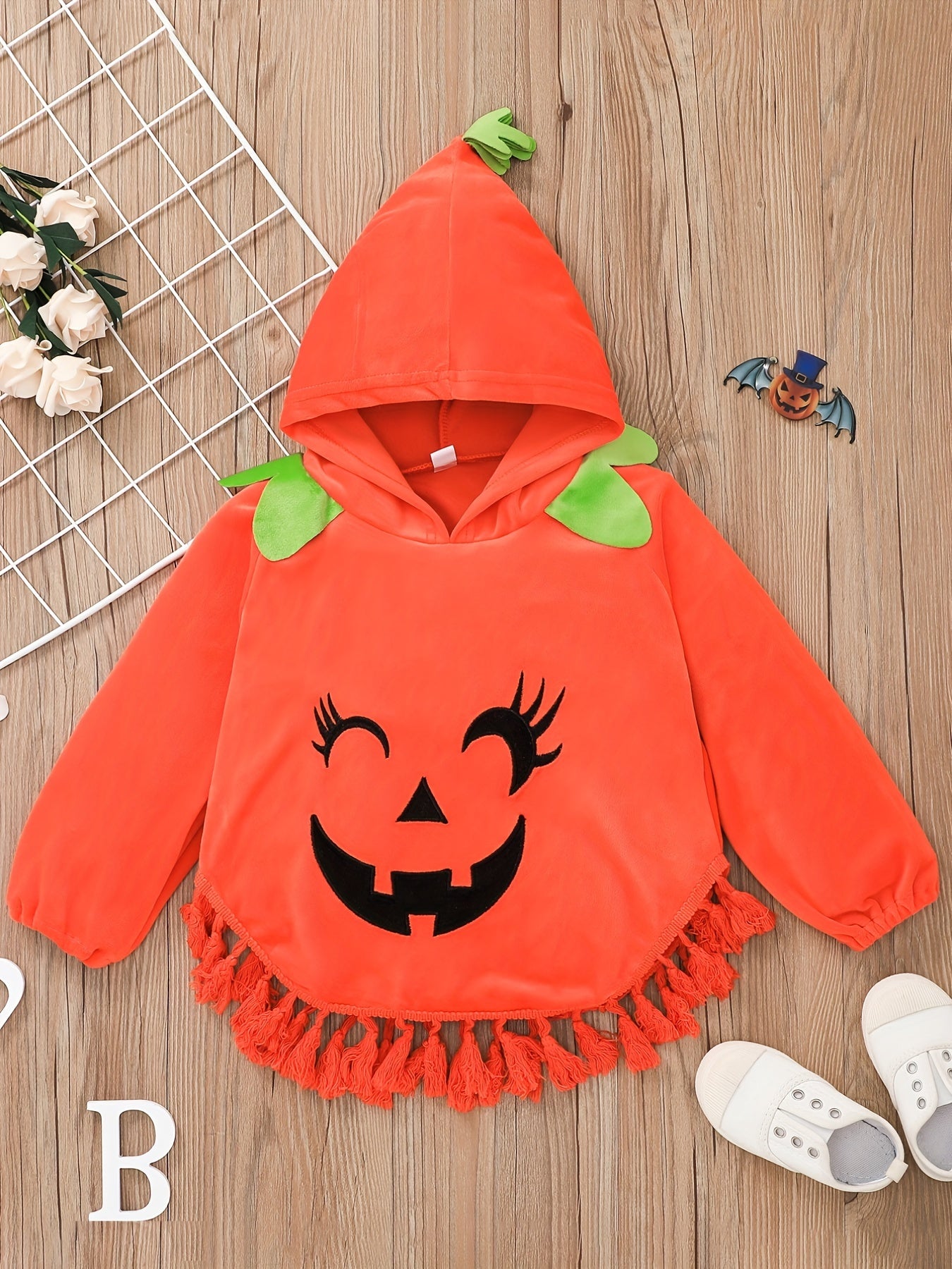 Pumpkin Graphic Print Long Sleeve Hooded Costume Top for Halloween Party