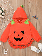Pumpkin Graphic Print Long Sleeve Hooded Costume Top for Halloween Party