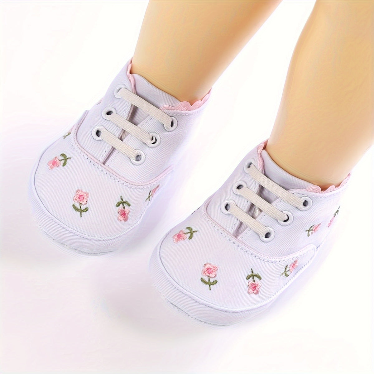 Baby Girls Embroidered Flower Sneakers Lightweight Non Slip Shoes