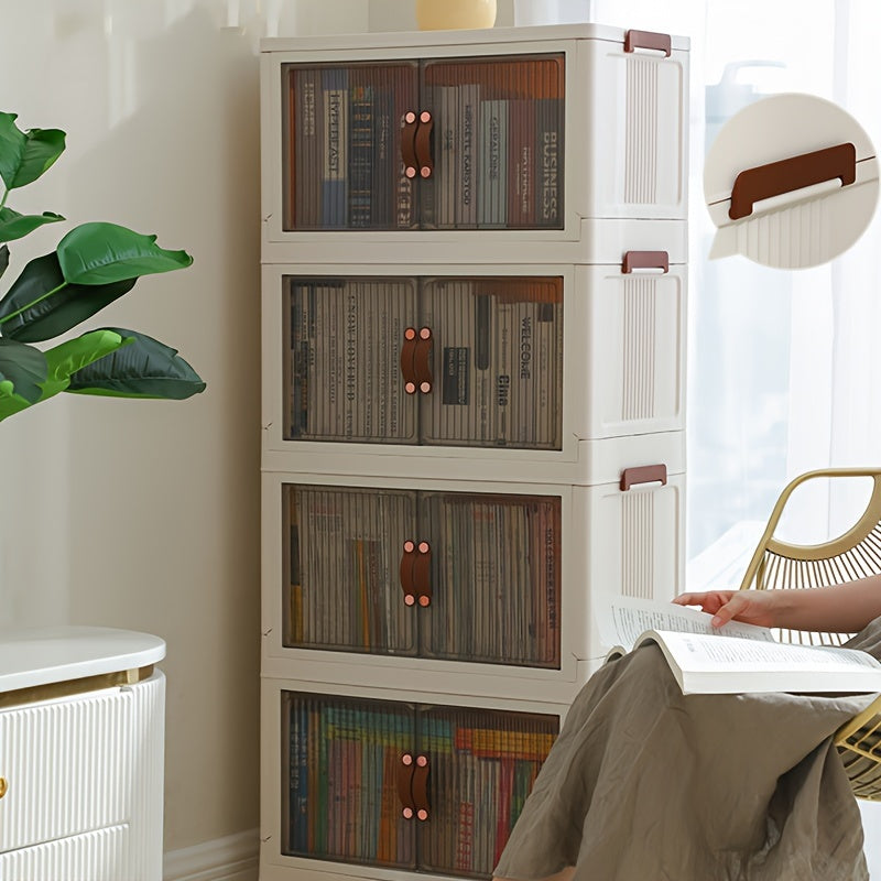 Plastic Foldable Storage Box With Doors Stackable Clothes Storage Shelf