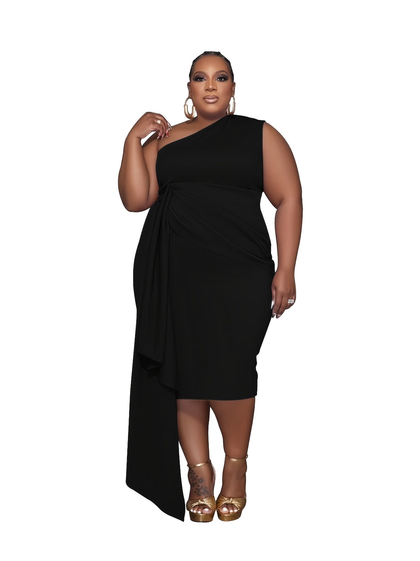  One Shoulder Draped Cocktail Dress