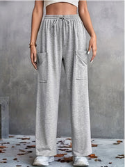 Women's Plus Wide Leg Drawstring Sporty Pants With Pockets