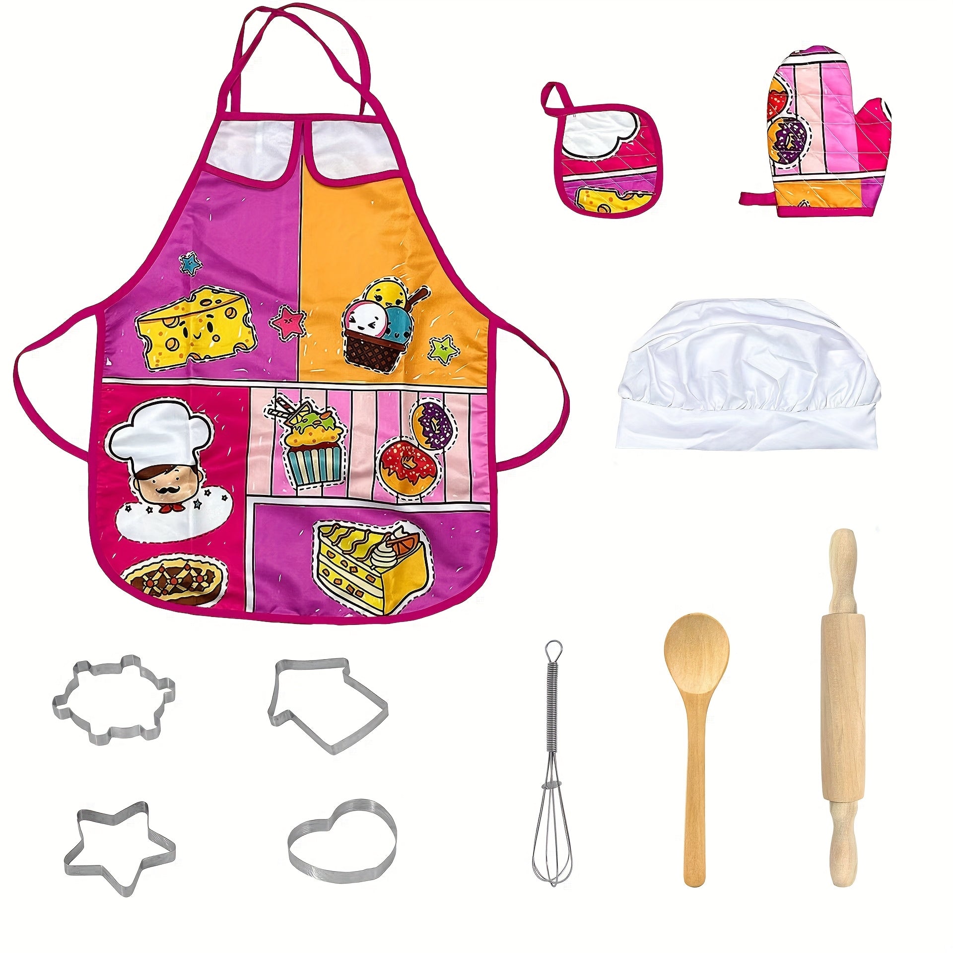 11pc Kids Kitchen Playset w/ Aprons & Baking Tools Dino/Fruit Design
