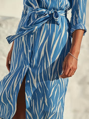  Striped Long Sleeve Button Up Shirt Dress