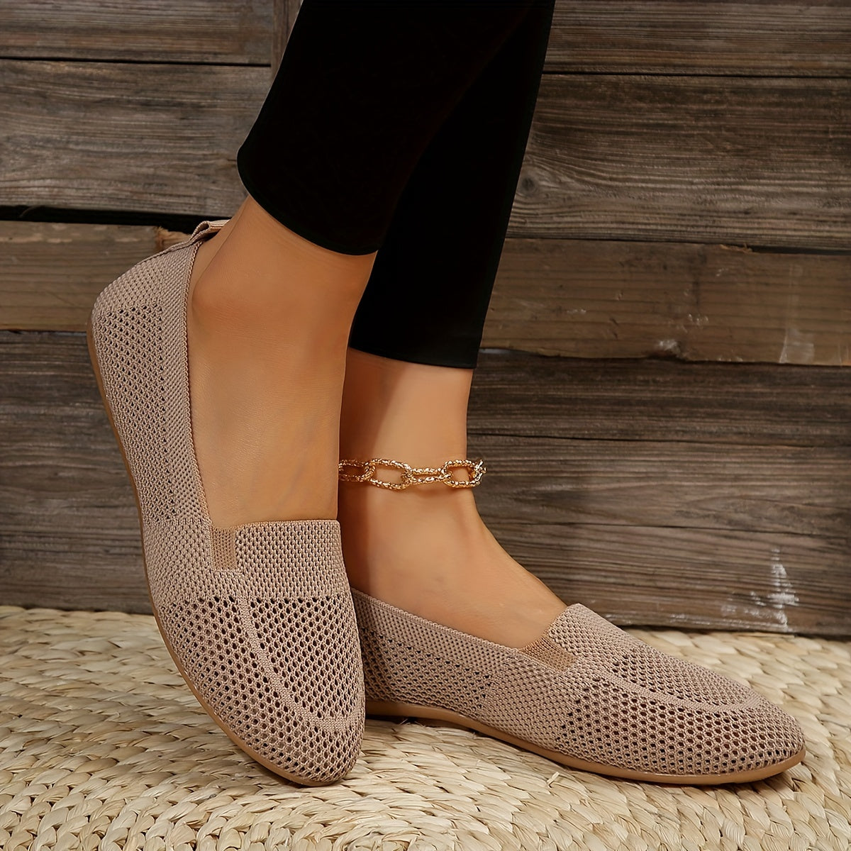 Women's Knitted Flat Shoes Slip On Loafers Casual Flats