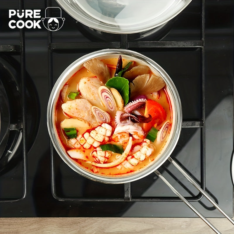 6pcs Stainless Steel Cooking Pot Set Glass Lid Saucepan Soup Pot