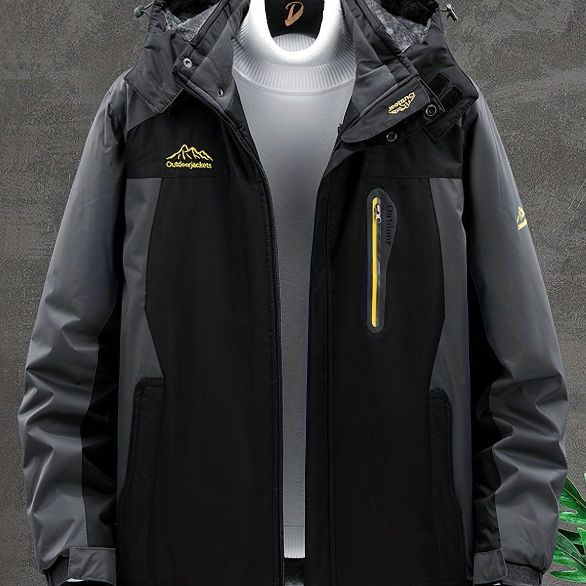 Men's Winter Hooded Jacket Thick Plush Ski Coat Windproof Waterproof