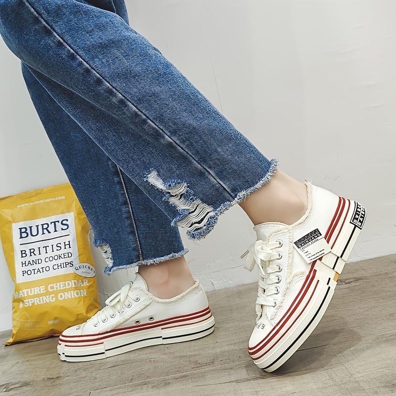 Women's Platform Canvas Lace up Skate Shoes