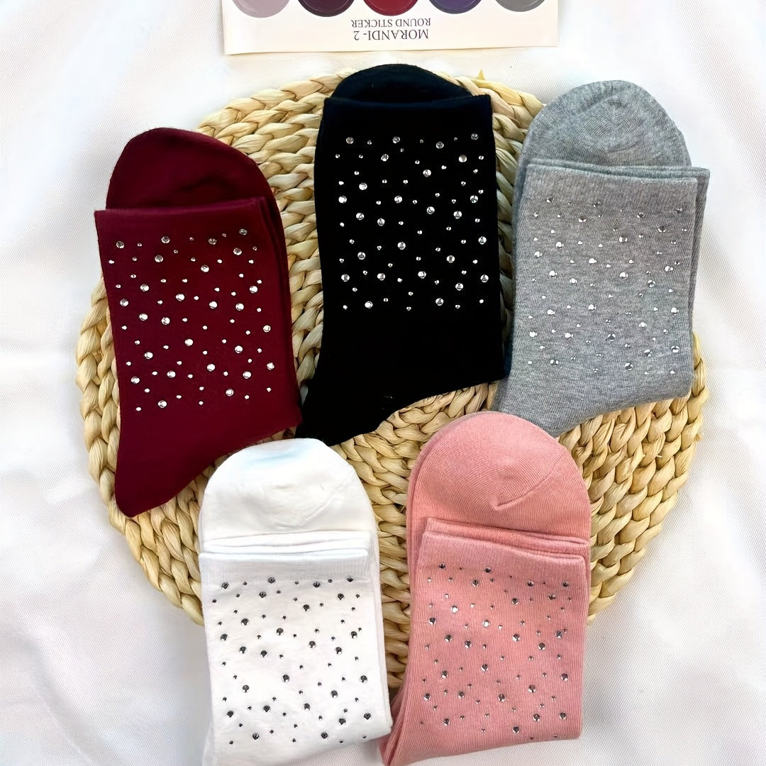 5 Pairs Rhinestone Mid Tube Socks for Women