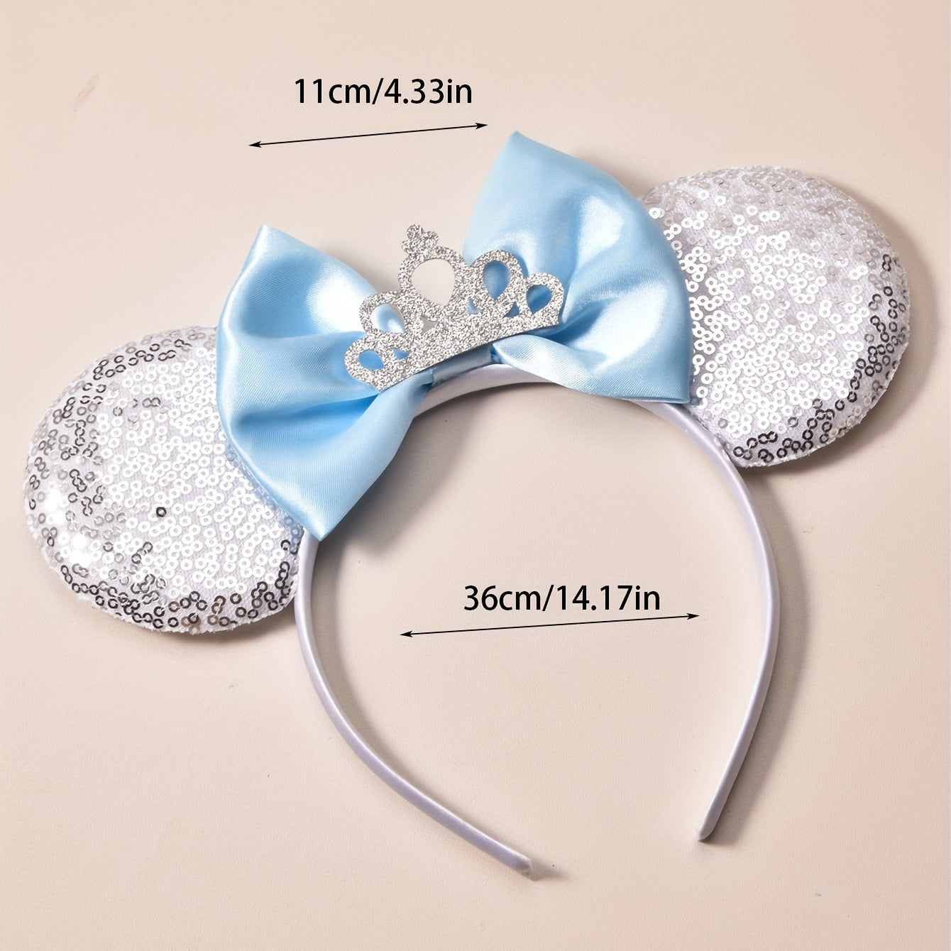 Girls Sequin Ears Big Bow Tie Crown Hair Hoop Holiday Birthday Party Dress Up