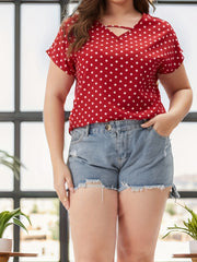  Polka Dot Print V Neck Top