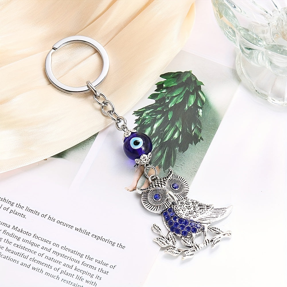 Lucky Evil Eye Owl Keychain Rhinestone Bag Car Key Chain Pendant