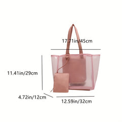 Solid Mesh Tote Bag Large Capacity Shoulder Bag With Purse All Match Beach Bag