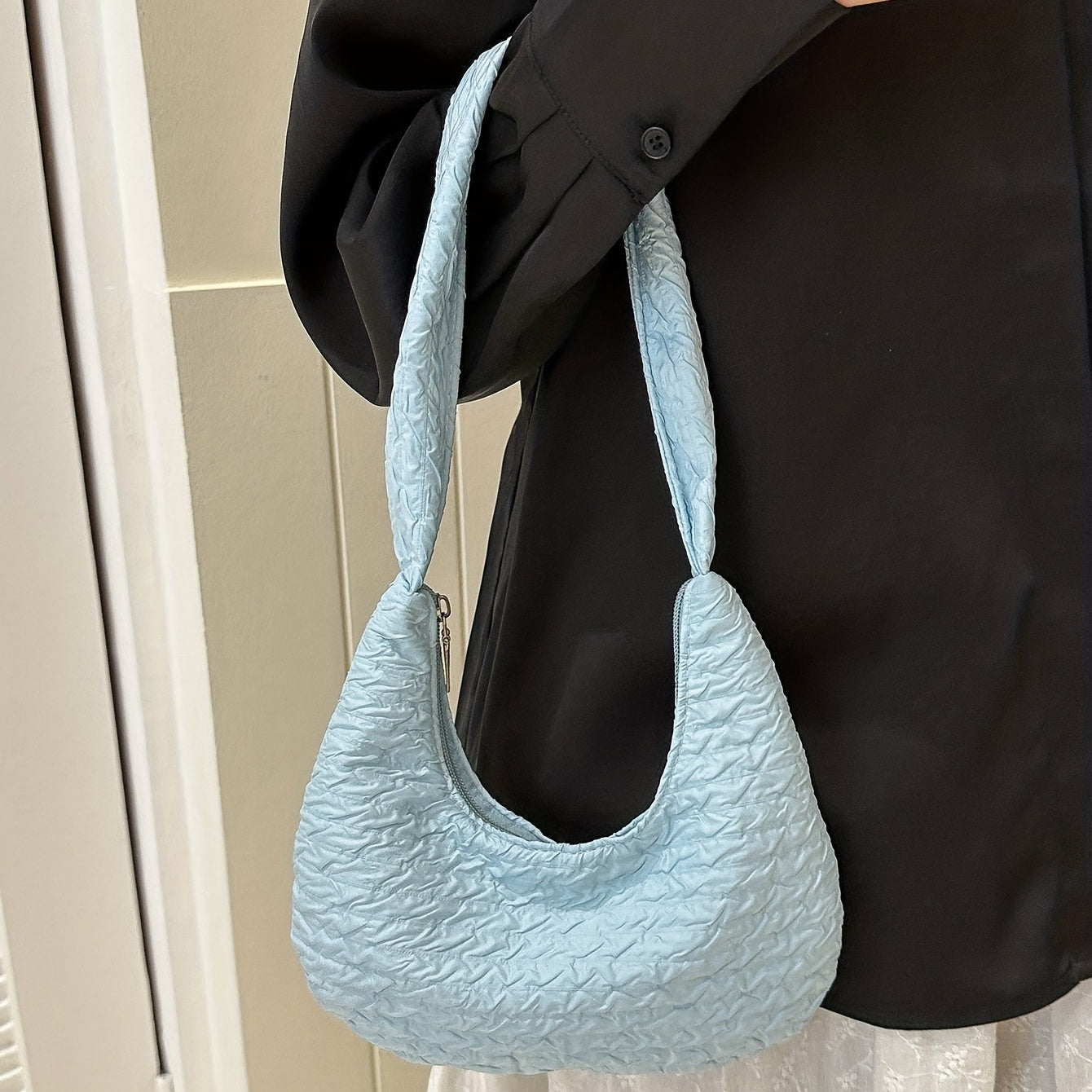 Canvas Crescent Bag With Zipper Shoulder & Handbag