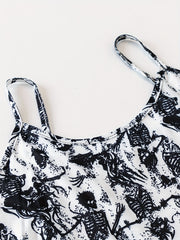 Skull Print Halloween Pajama Set Cami Top & Shorts