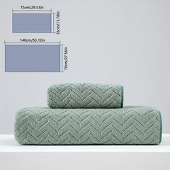 Geometric Leaf Pattern Bath Towel Set with Strong Water Absorption