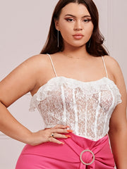  Lace Ruffle Cami Top Semi Sheer Sexy Plus Women