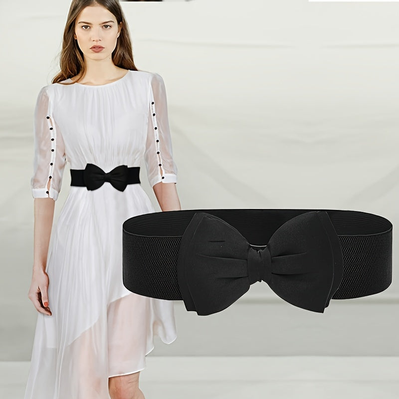 Wide Elastic Bowknot Waist Belt Band Snap Buckle Belt