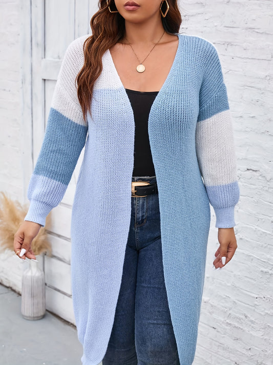  Colorblock Long Sleeve V Neck Cardigan